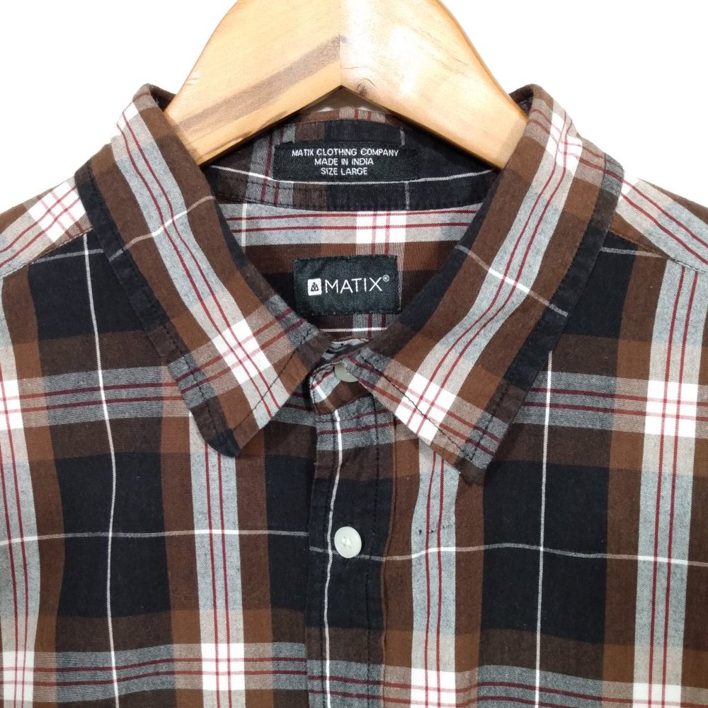 Matix men's large brown plaid long sleeve  button slim fit shirt L - Picture 3 of 7